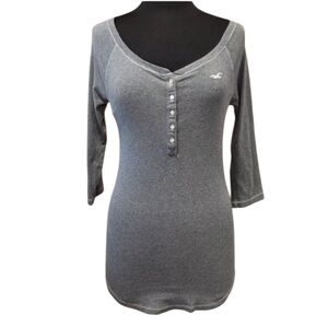 Vintage Y2K Hollister Henley Large Gray Elena Gilbert Women's Top